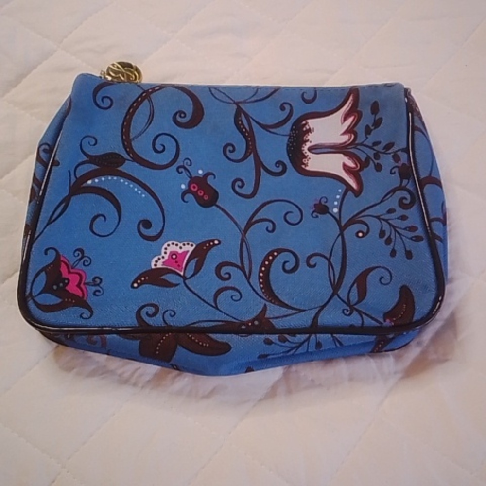Estee Lauder Blue Floral Cosmetic Makeup Bag